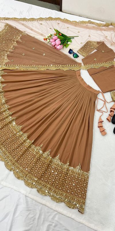 Fancy Brown Color Georgette Embroidery Lehenga Choli