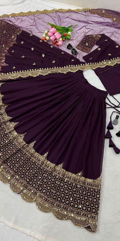 Fancy Purple Color Georgette Embroidery Lehenga Choli