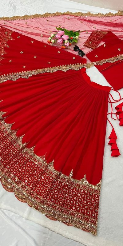 Fancy Red Color Georgette Embroidery Lehenga Choli