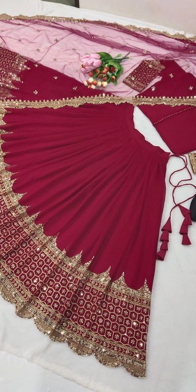 Fancy Ruby Color Georgette Embroidery Lehenga Choli
