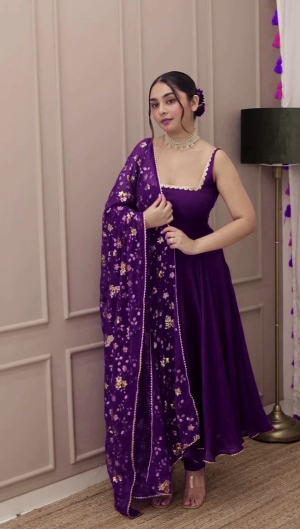 Gorgeous Violet Heavy Faux Georgette With Fully Flair Salwar Suit