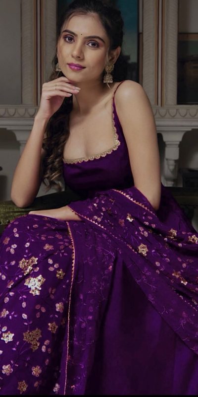 Gorgeous Violet Heavy Faux Georgette With Fully Flair Salwar Suit