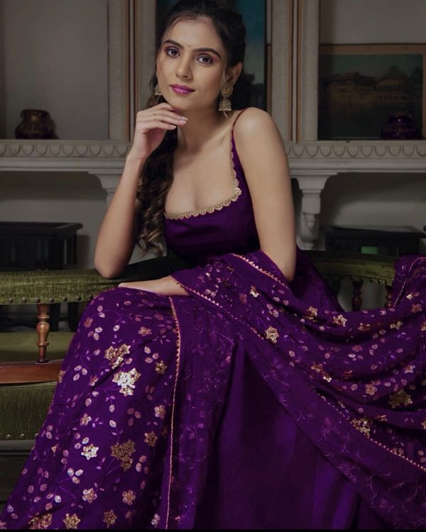 Gorgeous Violet Heavy Faux Georgette With Fully Flair Salwar Suit