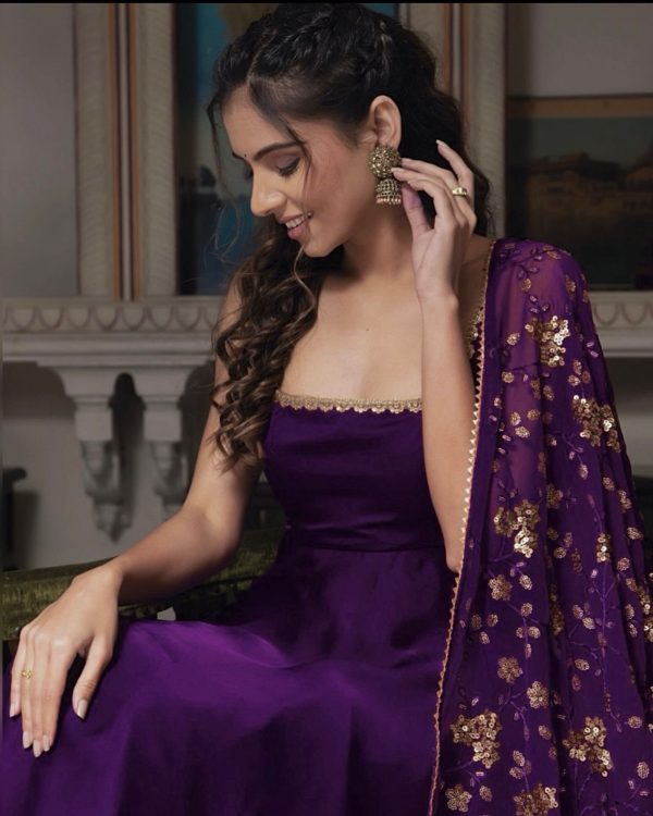 Gorgeous Violet Heavy Faux Georgette With Fully Flair Salwar Suit