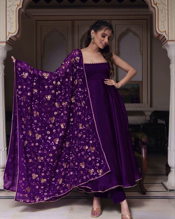 Gorgeous Violet Heavy Faux Georgette With Fully Flair Salwar Suit
