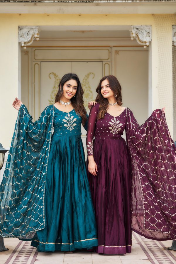 Majestic Blue Color Rangoli Sequence Embroidery Gown