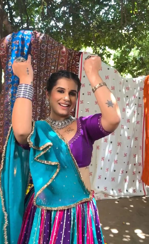 Nice Blue Color Georgette Mirror Less khadi Print Lehenga Choli