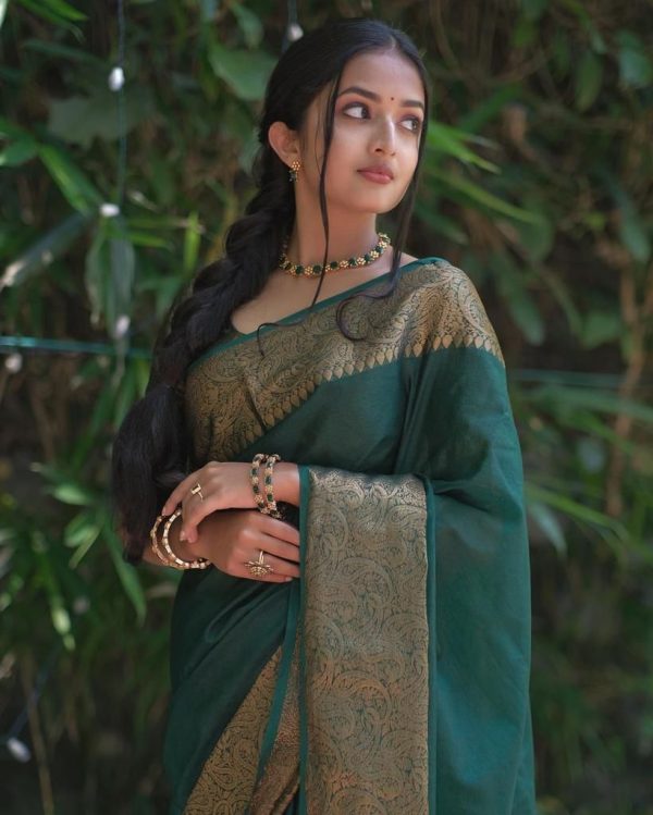 Stylish Dark Green Color Soft Lichi Silk Cloth Jacquard All Over Saree
