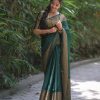 Stylish Dark Green Color Soft Lichi Silk Cloth Jacquard All Over Saree