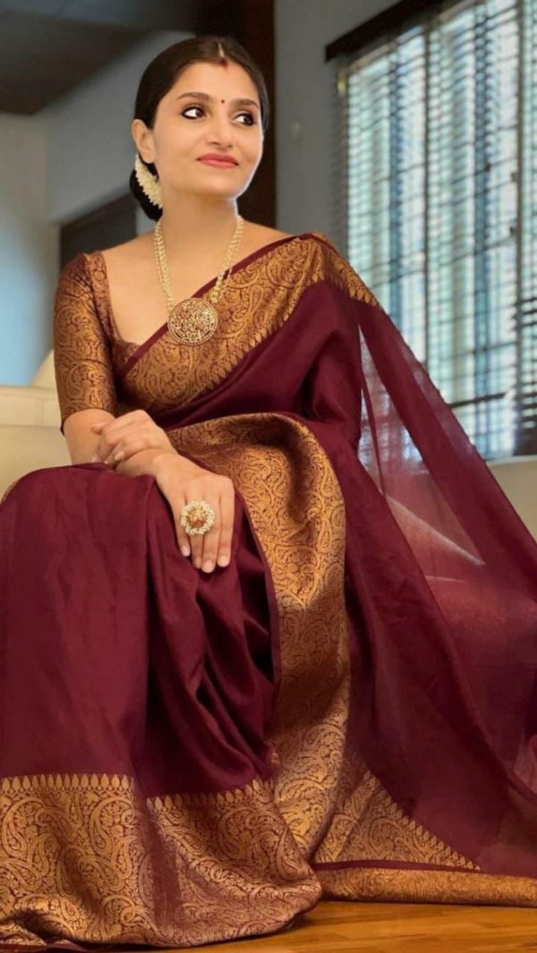 Stylish Maroon Color Soft Lichi Silk Cloth Jacquard All Over Saree