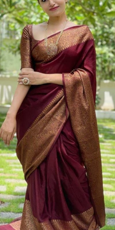 Stylish Maroon Color Soft Lichi Silk Cloth Jacquard All Over Saree