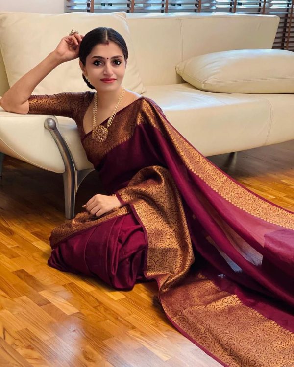 Stylish Maroon Color Soft Lichi Silk Cloth Jacquard All Over Saree