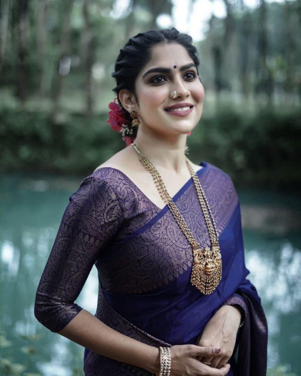 Stylish Navy Blue Color Soft Lichi Silk Cloth Jacquard All Over Saree