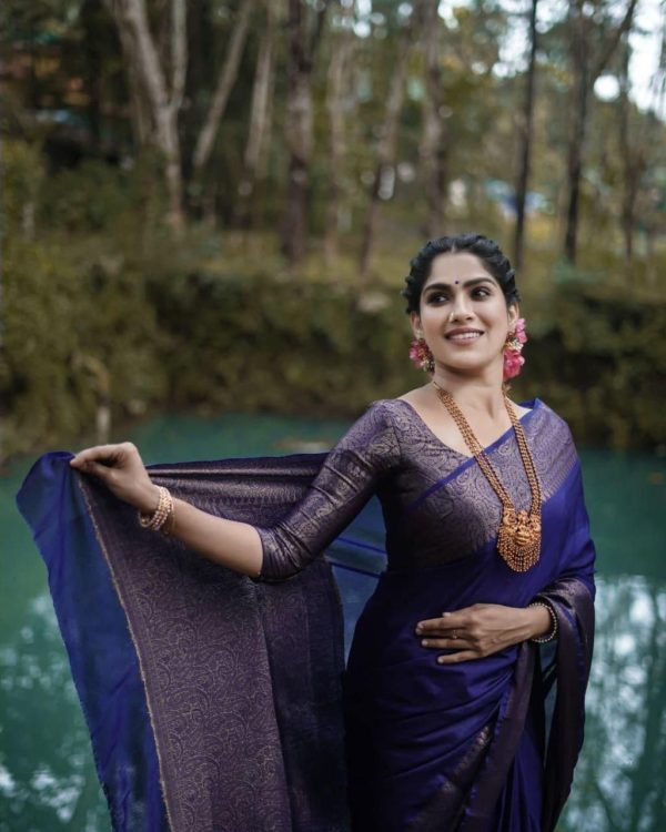 Stylish Navy Blue Color Soft Lichi Silk Cloth Jacquard All Over Saree