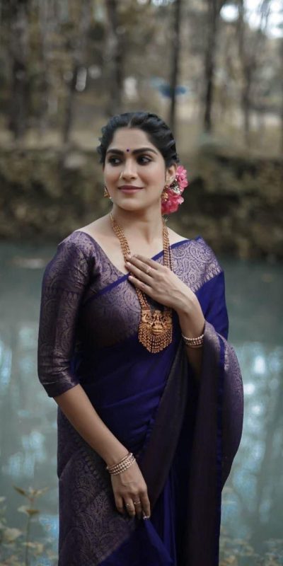 Stylish Navy Blue Color Soft Lichi Silk Cloth Jacquard All Over Saree