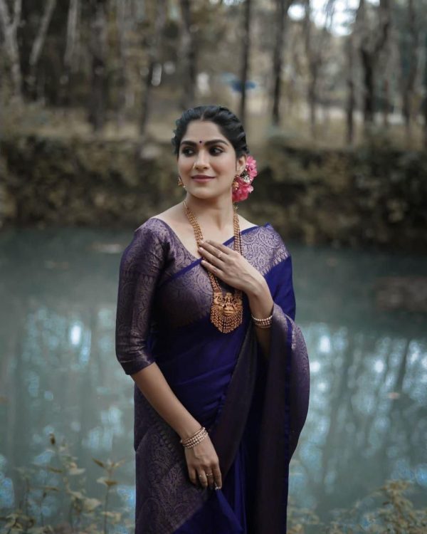 Stylish Navy Blue Color Soft Lichi Silk Cloth Jacquard All Over Saree