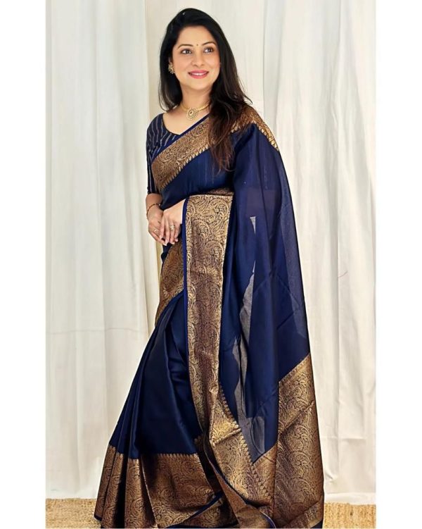 Stylish Navy Blue Color Soft Lichi Silk Cloth Jacquard All Over Saree