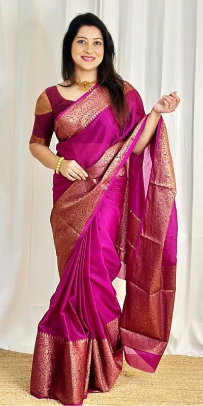Stylish Pink Color Soft Lichi Silk Cloth Jacquard All Over Saree