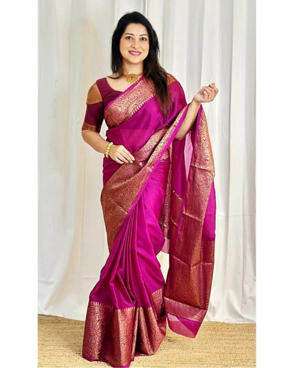 Stylish Pink Color Soft Lichi Silk Cloth Jacquard All Over Saree