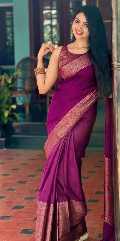 Stylish Purple Color Soft Lichi Silk Cloth Jacquard All Over Saree