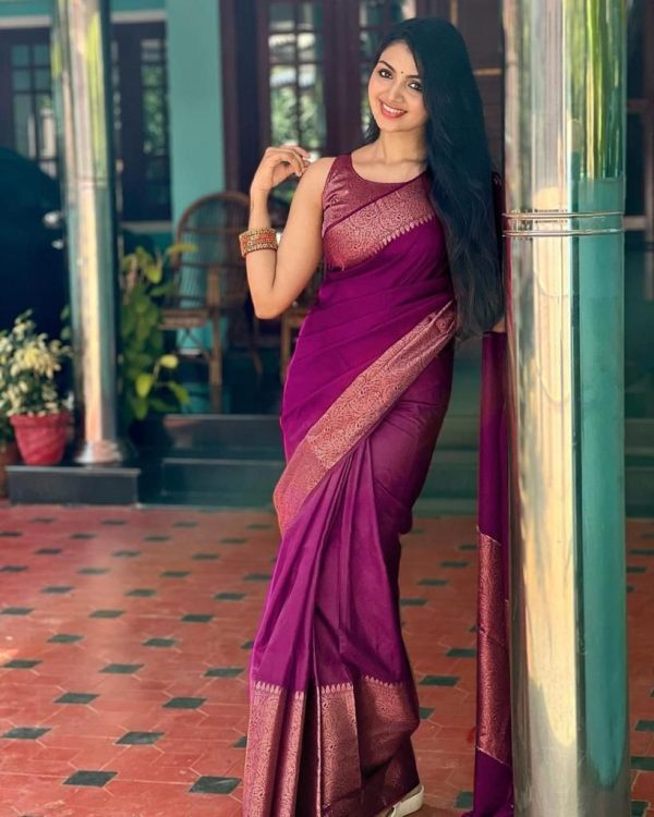 Stylish Purple Color Soft Lichi Silk Cloth Jacquard All Over Saree