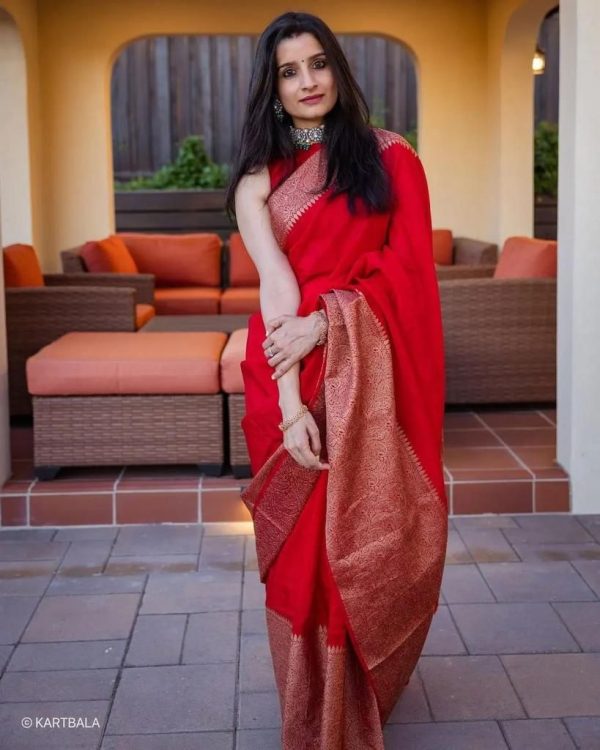 Stylish Red Color Soft Lichi Silk Cloth Jacquard All Over Saree