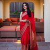 Stylish Red Color Soft Lichi Silk Cloth Jacquard All Over Saree