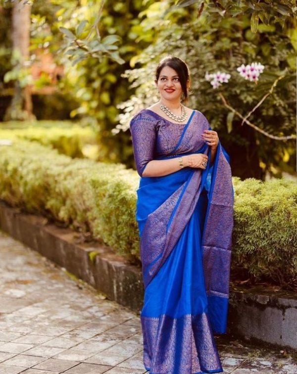 Stylish Royal Blue Color Soft Lichi Silk Cloth Jacquard All Over Saree