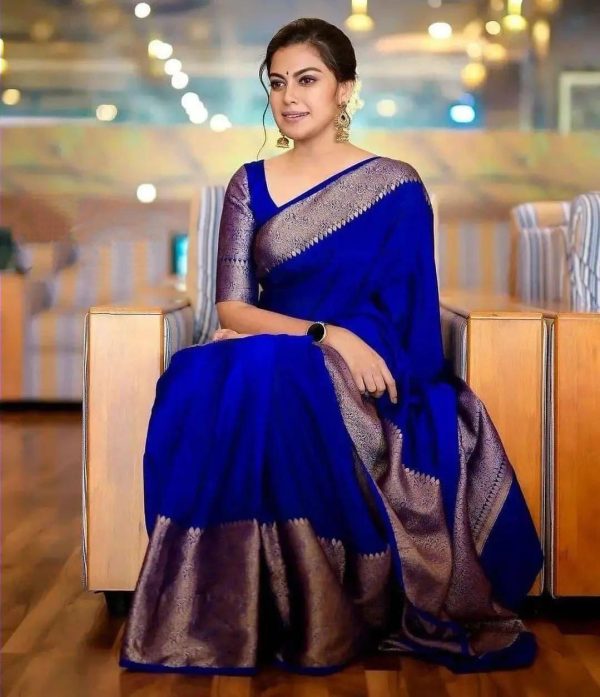 Stylish Royal Blue Color Soft Lichi Silk Jacquard All Over Saree