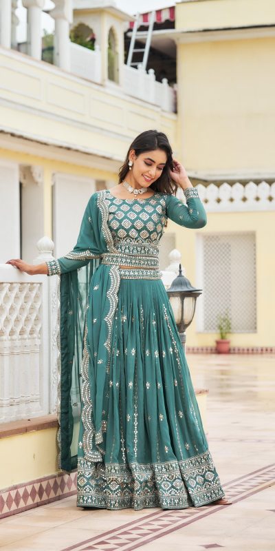 Stylist Blue Color Georgette Sequence Work Lehenga Choli