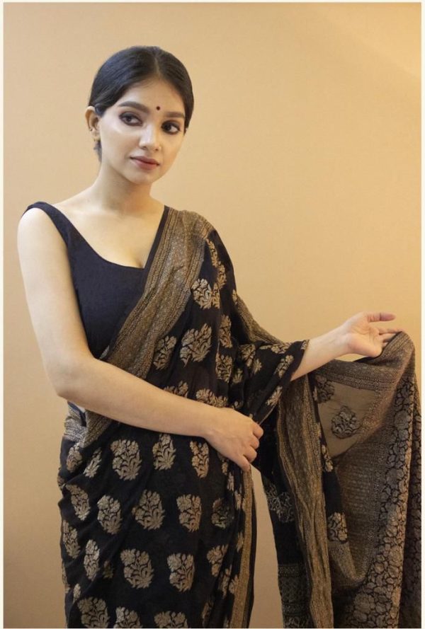 KP 1082 Black Color Soft Lichi Silk Jacquard On All Over Saree Casual, Party Wear, Wedding, Events Etc. Expected Delivery 4-6 Working Days @1399/- | Sarees, Bollywood Sarees, Creative Sarees, Designer Sarees, Embroidered Sarees, Ethnic Saree, Modern Digital sarees, Party Wear Sarees