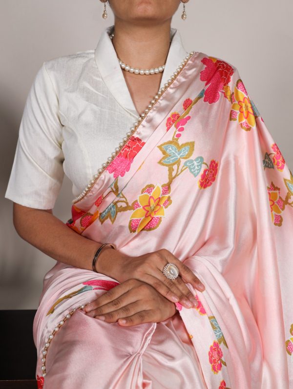 YNF 7028 Peach Color Satin Silk Floral Printed Lace Border Work Saree Casual Party Wear, Wedding, Events Etc. Expected Delivery 4-6 Working Days @1599/- | Sarees, Bollywood Sarees, Creative Sarees, Designer Sarees, Embroidered Sarees, Ethnic Saree, Modern Digital sarees, Party Wear Sarees