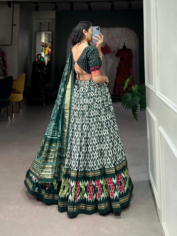 Aglow Green Color Tussar Silk Ikkat Print Foil Work Lehenga Choli