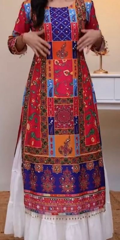 Fancy Red Color American Silk Digital Printed Diamond Lehenga Choli