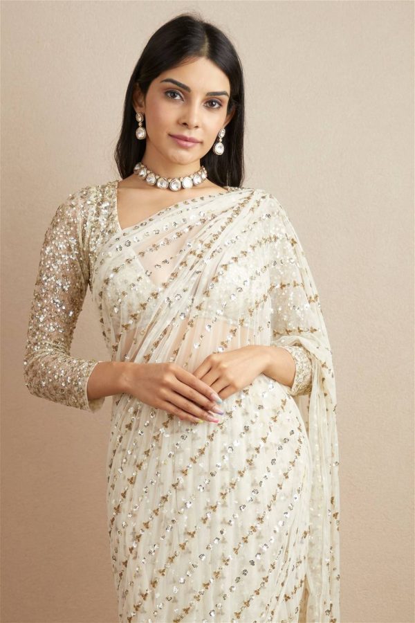Graceful Gold Color Fox Georgette With Embroidery Work Saree