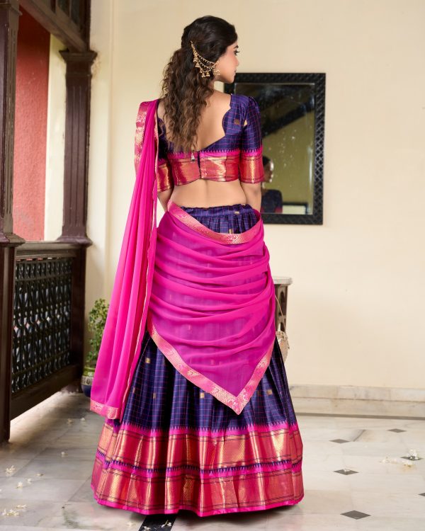 Graceful Navy Blue Color Cotton Silk Weaving Paithani Lehenga Choli