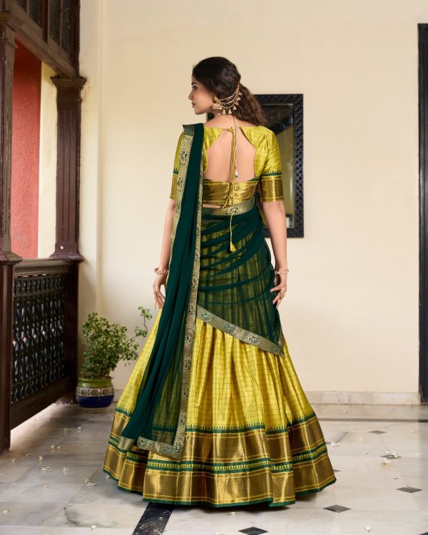 Graceful Parrot Green Color Cotton Silk Weaving Paithani Concept Lehenga Choli