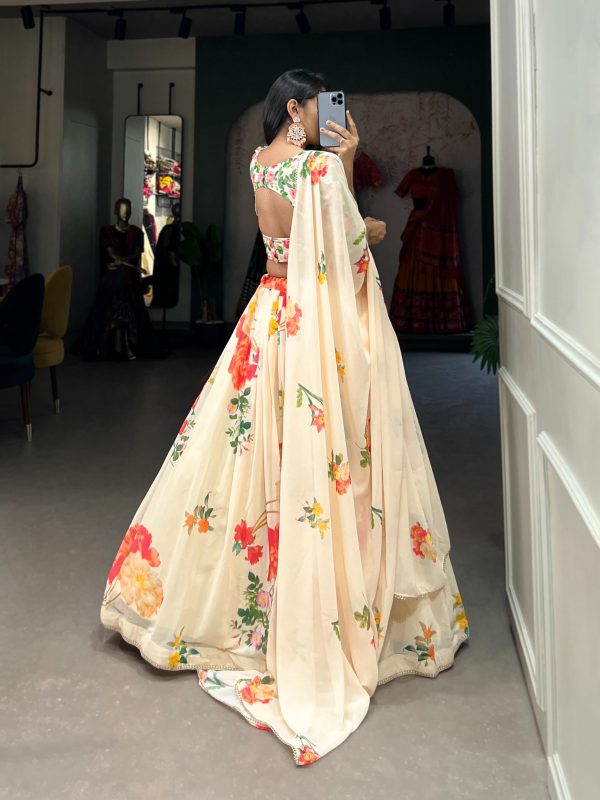Grand Cream Color Georgette Floral Printed Lehenga Choli