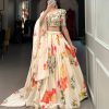 Cream Georgette Floral Printed Lehenga Choli