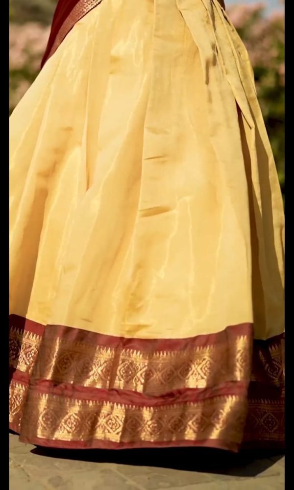 Peaceful Cream Color Kanchipuram Zari Weaving Lehenga Choli