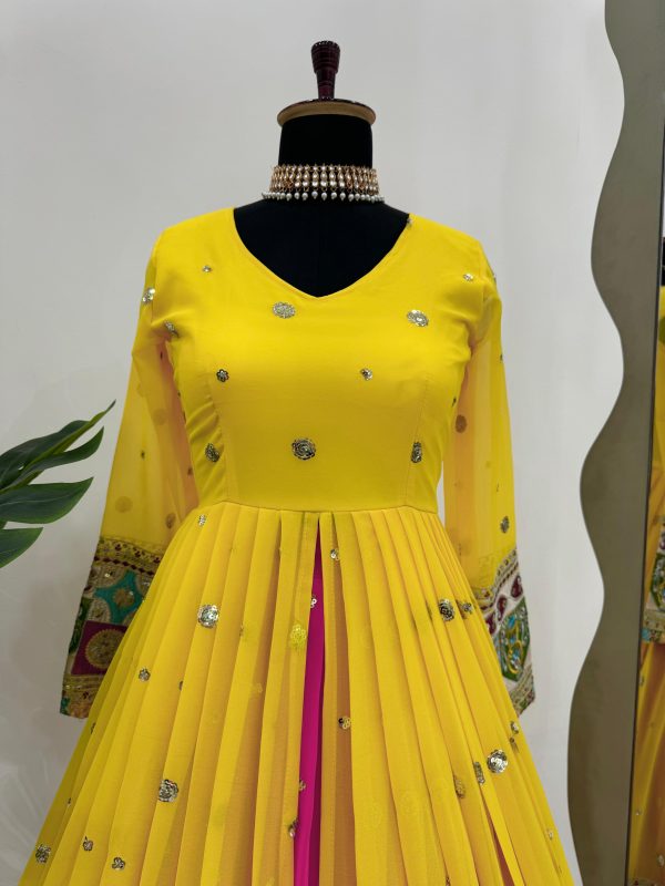 Peaceful Yellow Color Georgette Thread Sequence Lehenga Choli