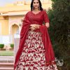 Red Tussar Silk Floral Foil Printed Lehenga Choli