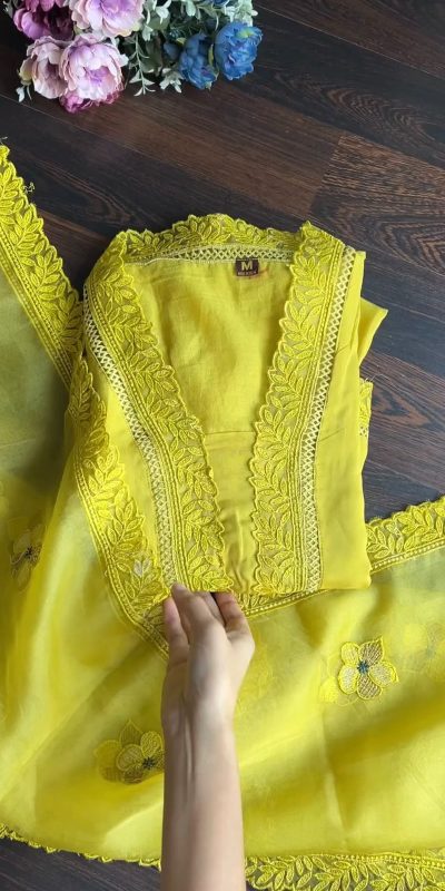 Pretty Yellow Color Maslin Thread With Fancy Border Salwar Suit