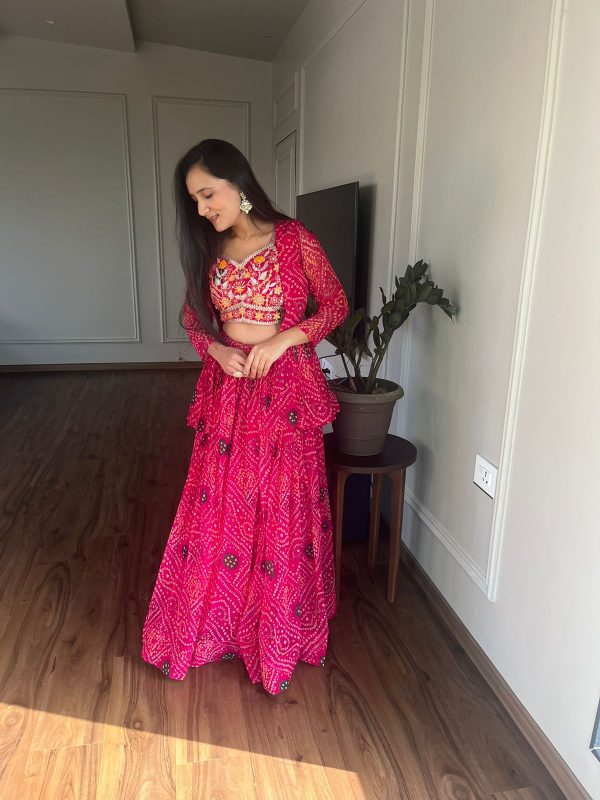 Commitment Pink Color Pure Bandhrej Heavy Embroidery Sequence Lehenga Choli