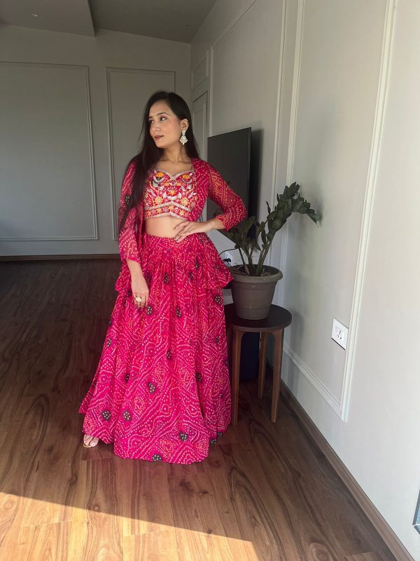 Commitment Pink Color Pure Bandhrej Heavy Embroidery Sequence Lehenga Choli