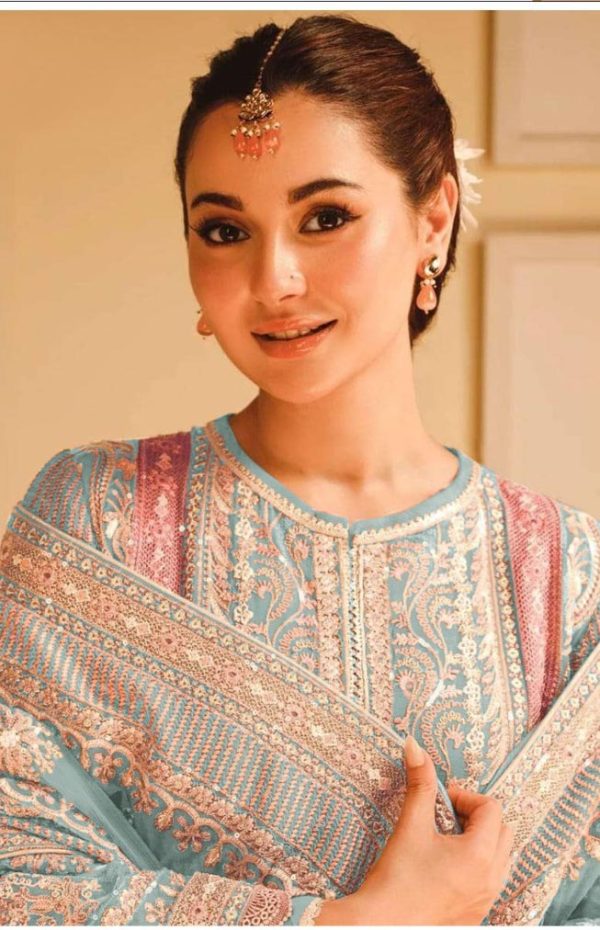 Amazing Sky Blue Color Fox Georgette With Embroidery Sequence Moti Salwar Suit