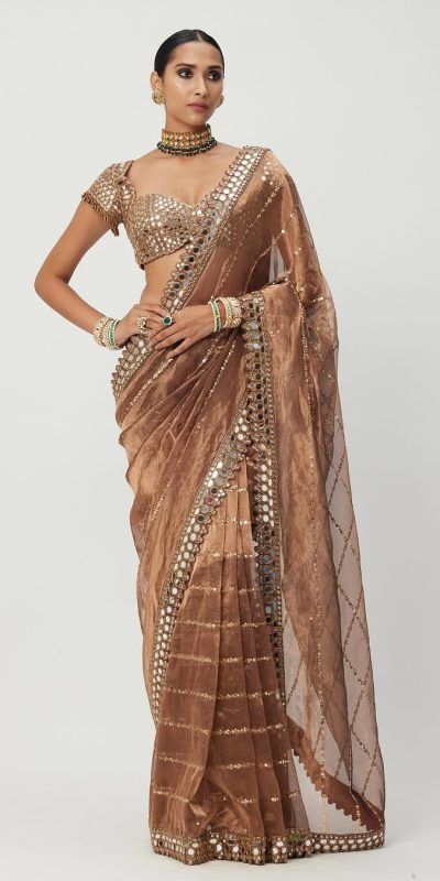 Awesome Mustard Yellow Color Jimmy Chu Embroidery Lace Border Sequins Work Saree