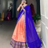 Beautiful Peach Color Kanchipuram Zari Weaving Work Lehenga Choli