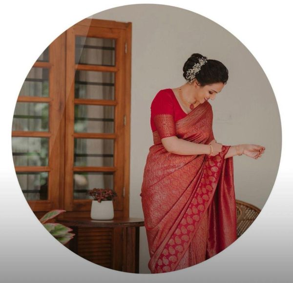 Red Soft Silk Jacquard Work On All Over Saree - Image 2