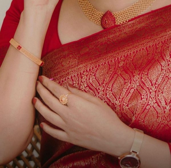 Red Soft Silk Jacquard Work On All Over Saree - Image 3